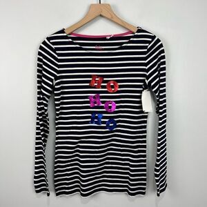 Boden Navy Striped Holiday Ho Ho Ho Christmas Top US 2 NWT